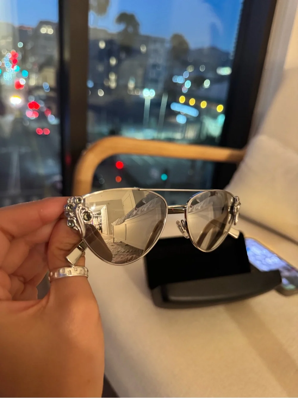 Versace Mirrored Cat Eye Sunglasses Crystal Studded Aviator Silver Frame